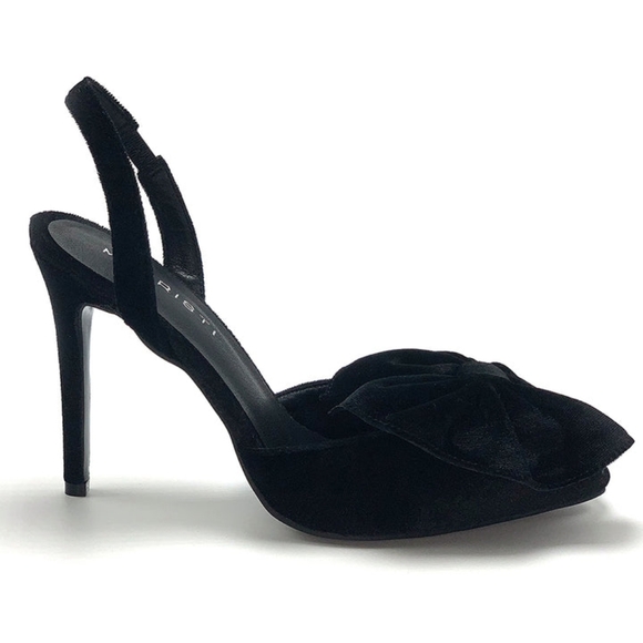 NIB WOMEN'S BLACK VELVET BOW SLINGBACK HIGH HEELS - Picture 2 of 10